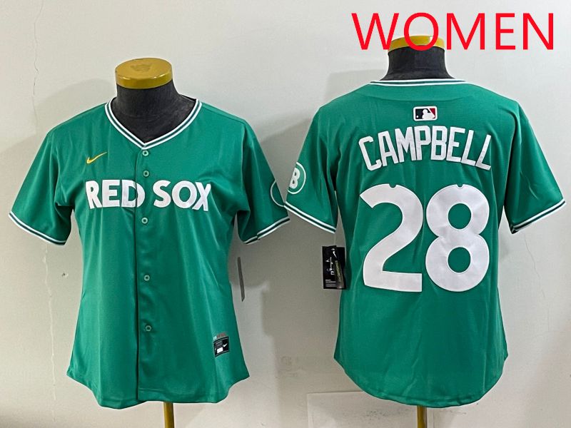 Women 2025 Boston Red Sox 28 Campbell Dark Green Joint Name Nike MLB Jersey style 1